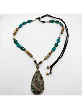 Boho Stone Pendant Necklace With Turquoise Pearl